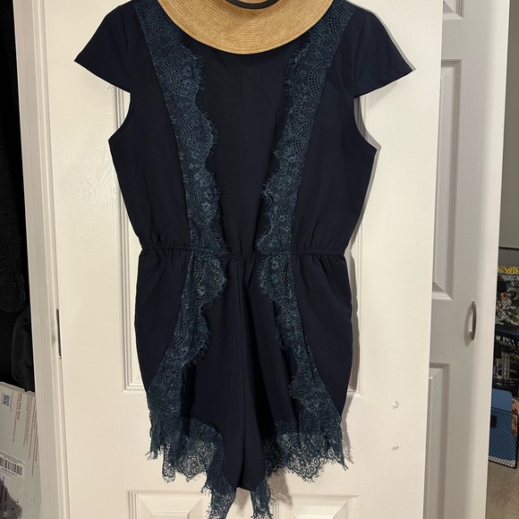 Lovecat Navy Lace Trim Romper size S - Picture 6 of 6